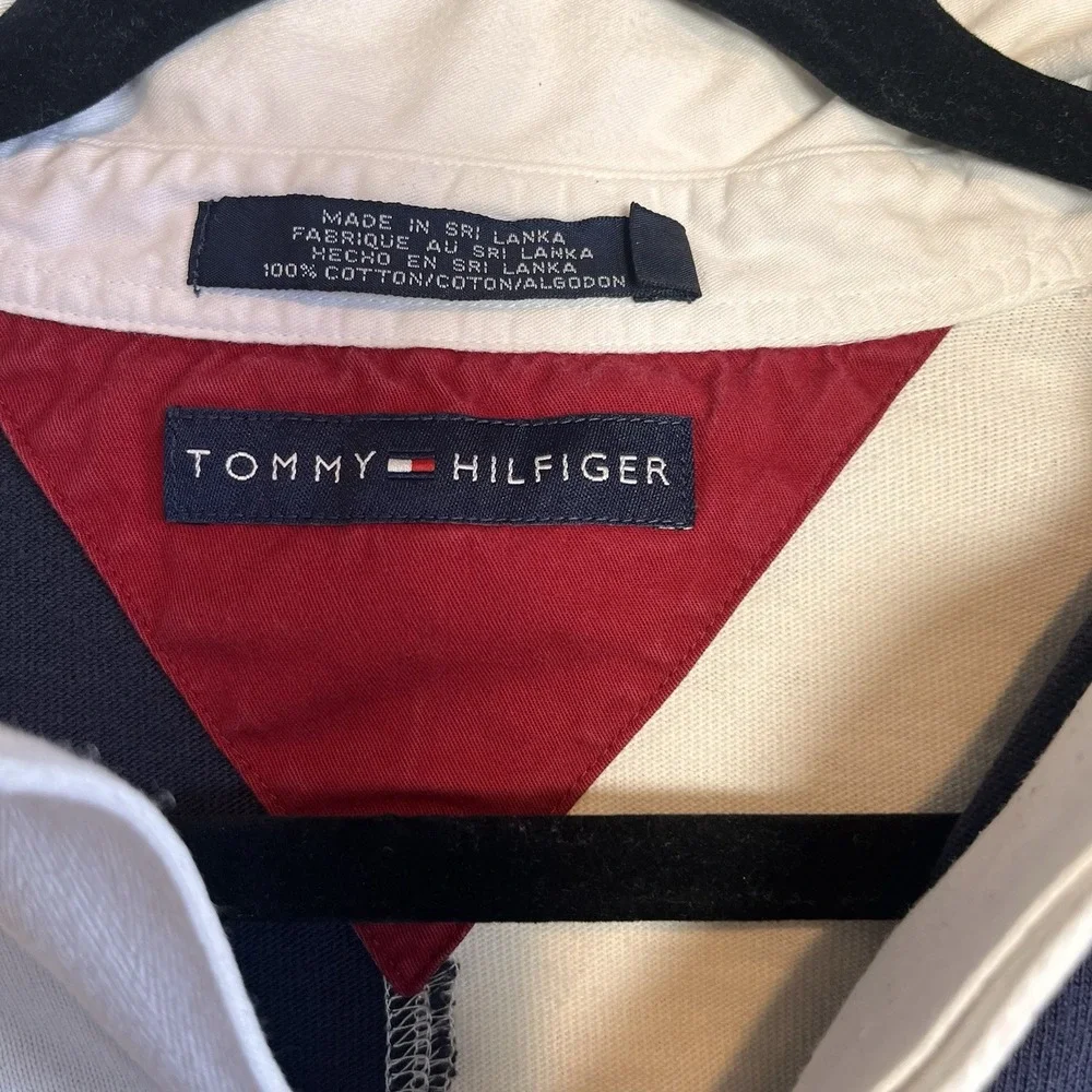 Vintage‎ Rugby Tommy Hilfiger Polo Sport Color block Spell Out Logo 90s